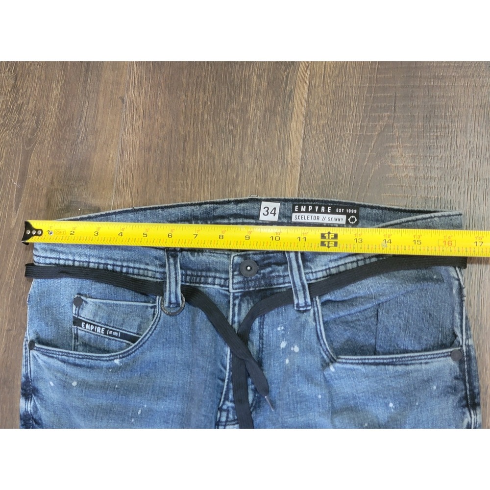 Empyre Skeletor Skinny Jeans‎ Distressed Denim Black Drawstring Waist Mens 34